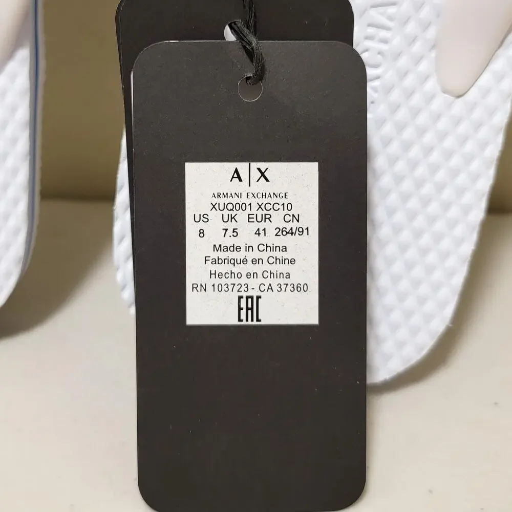 Armani Exchange Men Logo Flip Flop Sandals Size US 8 White Blue Colorblock